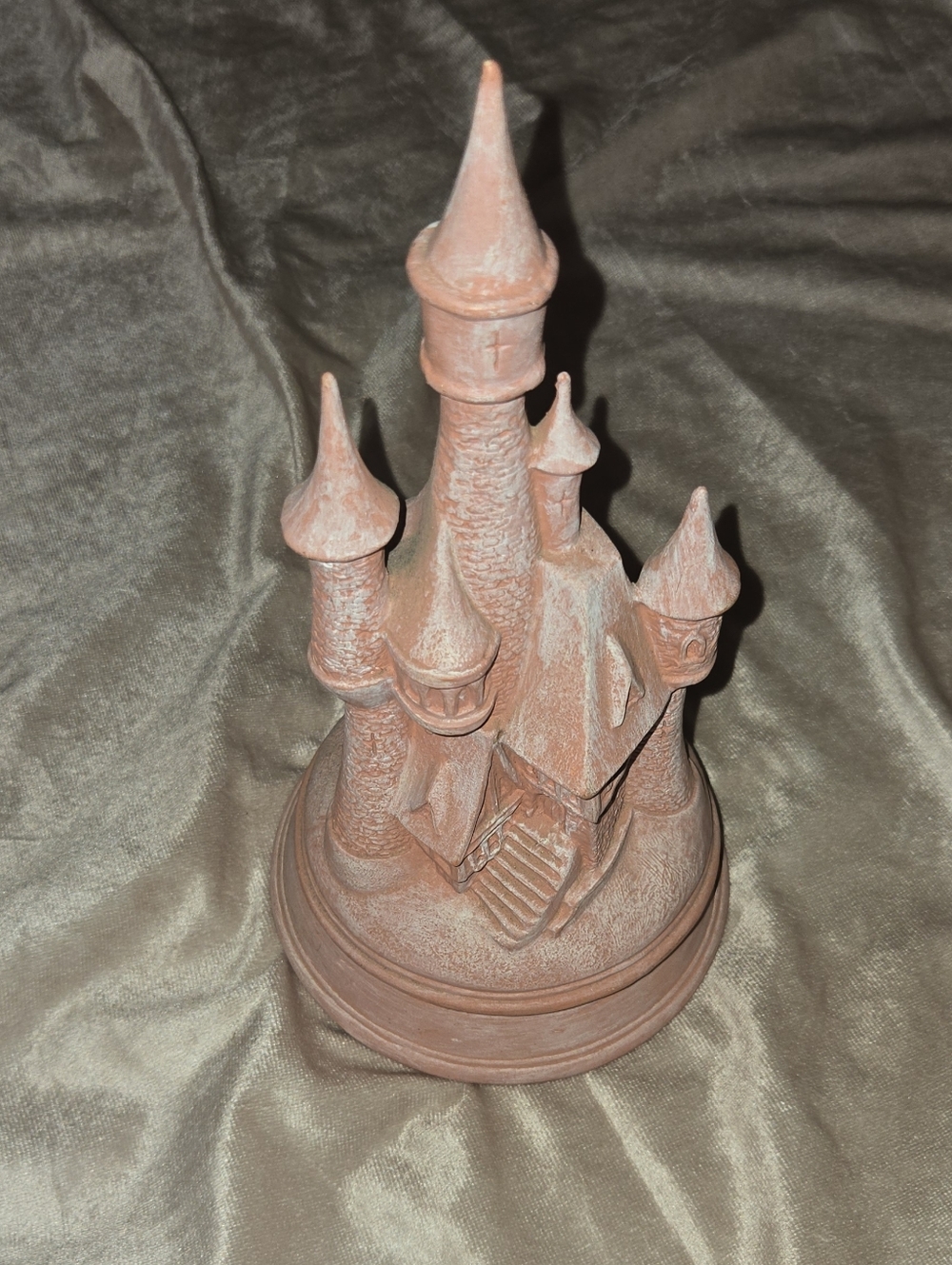 Terracotta Castle Figurine - Rustic Orange Sculpture